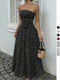 Polka Dot Print Wrap Chest Maxi Dress GSRX-813