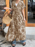 Print Short Sleeve Big Swing Maxi Dress GSRX-832