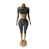 Polka Dot Print Tube Top Fifth Pants Suit MEM-88692