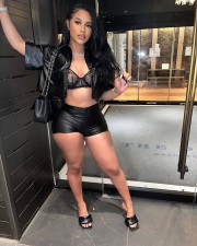 PU Leather Tight Short Sleeve Two PIece Shorts Set GXBQ-1545
