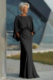 Long Sleeve Solid Color Pleated Maxi Dress GQLK-KG6321