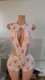 Print Hollow Out Tie Up Bodysuit+Short 2 Piece Set GYXF-24959
