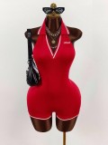 Custom LOGO Solid Color Halterneck Backless Romper GXIY-K25L67LOGO