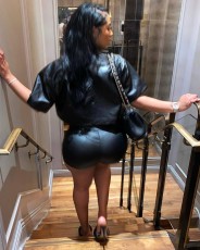 PU Leather Tight Short Sleeve Two PIece Shorts Set GXBQ-1545