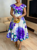 Plus Size Ruffles Sleeve Print Maxi Dress GQLK-KG6322