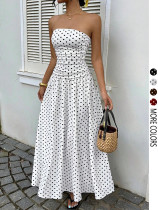 Polka Dot Print Wrap Chest Maxi Dress GSRX-813