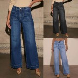Solid Color Washed Staight Jeans XCFF-14165