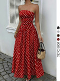 Polka Dot Print Wrap Chest Maxi Dress GSRX-813