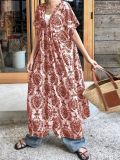 Print Short Sleeve Big Swing Maxi Dress GSRX-832