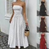 Polka Dot Print Wrap Chest Maxi Dress GSRX-813
