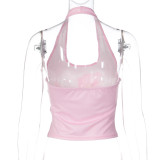 Print Sleeveless Halterneck Tank Tops LJSF-T6321200X