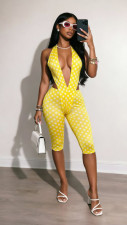 Backless Bodysuit Polka Dots Print Fifth Pants Suit CM-60407