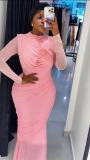 Mesh Patchwork Ruched Maxi Dress GADE-11360