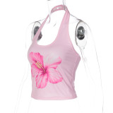 Print Sleeveless Halterneck Tank Tops LJSF-T6321200X