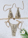 Snake Print Halterneck Tie Up Two Piece Swimsuit CASF-6785