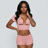 Polka Dots Print Bikinis Three Piece Swimsuit MXBF-J26ST108