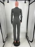 Stripe Long Sleeve Cardigan Two Piece Pants Set LS-6533