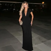 Deep V Neck Solid Color Maxi Dress LJSF-D5B20973X
