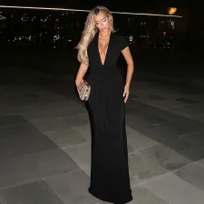 Deep V Neck Solid Color Maxi Dress LJSF-D5B20973X