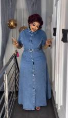 Short Sleeve Tie Up Denim Maxi Dress GADE-6726