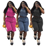 Fashion Washed Short Sleeve Two Piece Shorts Set TR-1361