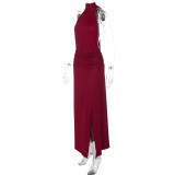 Halterneck Backless Sleeveless Split Maxi Dress LJSF-D6121027X