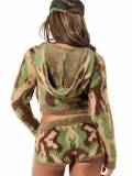 Knits Camouflage Print Long Sleeve Short Suit TR-1362
