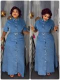 Short Sleeve Tie Up Denim Maxi Dress GADE-6726