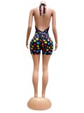Polka Dot Print Sleeveless Halterneck Romper CM-60403