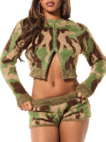 Knits Camouflage Print Long Sleeve Short Suit TR-1362