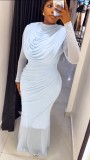 Mesh Patchwork Ruched Maxi Dress GADE-11360