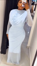 Mesh Patchwork Ruched Maxi Dress GADE-11360