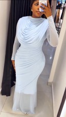 Mesh Patchwork Ruched Maxi Dress GADE-11360