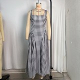 Plaid Print Square Neck Sling Midi Dress GPBY-SH8251