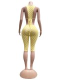 Backless Bodysuit Polka Dots Print Fifth Pants Suit CM-60407