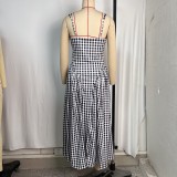 Plaid Print Square Neck Sling Midi Dress GPBY-SH8251