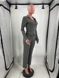 Stripe Long Sleeve Cardigan Two Piece Pants Set LS-6533