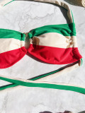 Color Block Tie Up Backless Bikinis 2 Piece Swimsuit CASF-6740