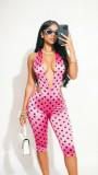 Backless Bodysuit Polka Dots Print Fifth Pants Suit CM-60407