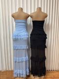Backless Ruffles Solid Color Sling Maxi Dress GADE-11253
