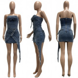 Zipper Irregular Denim Mini Dress CM-60307