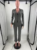 Stripe Long Sleeve Cardigan Two Piece Pants Set LS-6533