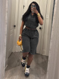 Fashion Washed Short Sleeve Two Piece Shorts Set TR-1361