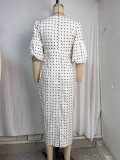 Polka Dots Print Lace Patchwork Midi Dress GPBY-DR8196