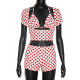 Polka Dots Print Bikinis Three Piece Swimsuit MXBF-J26ST108