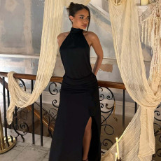 Halterneck Backless Sleeveless Split Maxi Dress LJSF-D6121027X