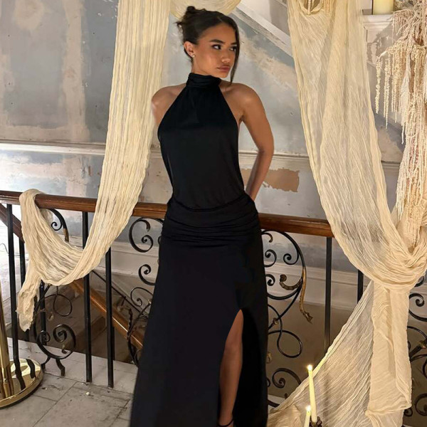 Halterneck Backless Sleeveless Split Maxi Dress LJSF-D6121027X