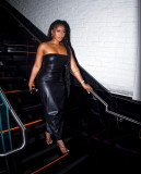 PU Leather Solid Color Tube Top Dress TE-4719