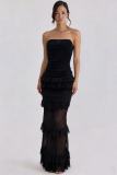 Backless Ruffles Solid Color Sling Maxi Dress GADE-11253