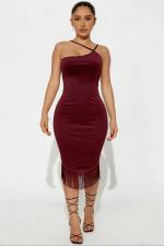 Halterneck Tassel Sleeveless Midi Dress GADE-2838